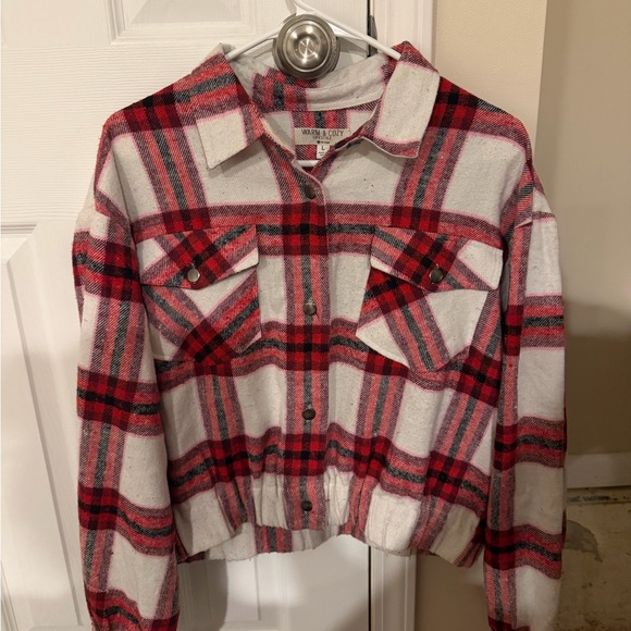 Poof! Jackets & Blazers - Cropped Flannel Jacket